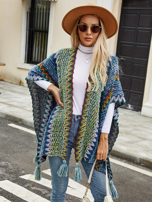 cárdigan de poncho étnico suave, bohemio