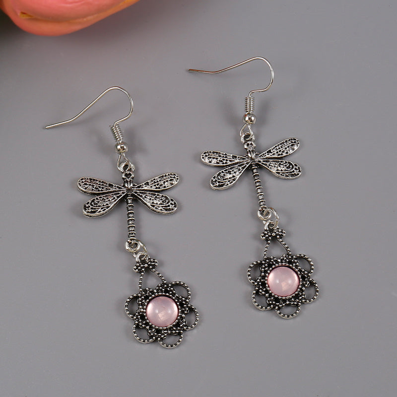 Pendientes de libélula plateada