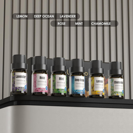 Aceites esenciales de aromaterapia con aceites de lavanda, limón, menta, manzanilla, mar profundo y rosa para la relajación