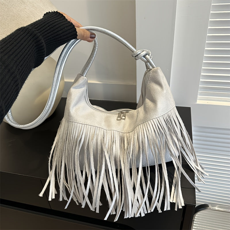 Bolso Boho Chic de gran capacidad - Resistente al agua, correas de hombro fijas, forro de poliéster, cierre de cremallera