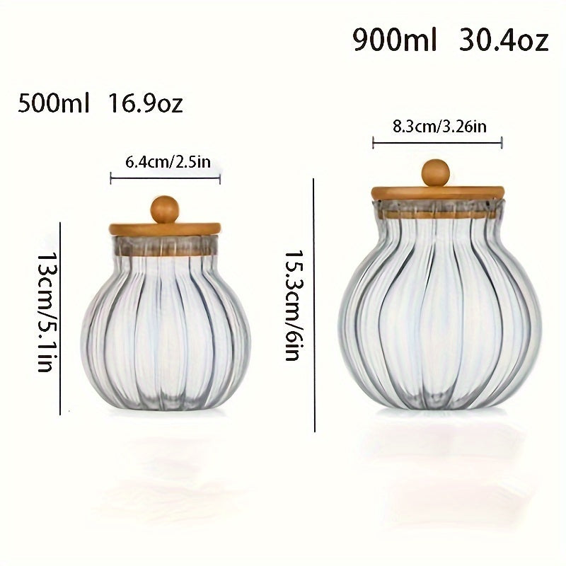 Tarros de almacenamiento de vidrio a rayas de 2 piezas con tapas de bambú - Sello hermético