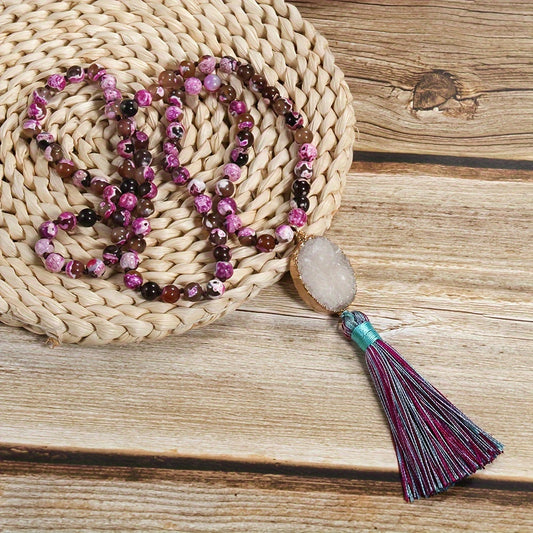 Colgante largo de estilo bohemio de piedra natural colorida