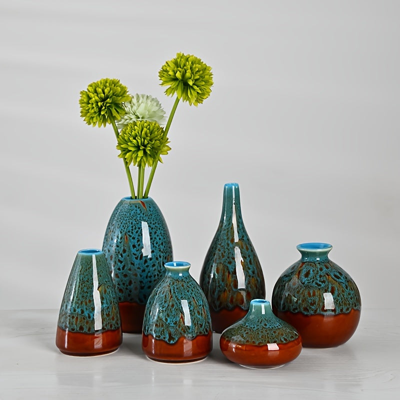 6 piezas/juego de jarrones de cerámica azul modernos