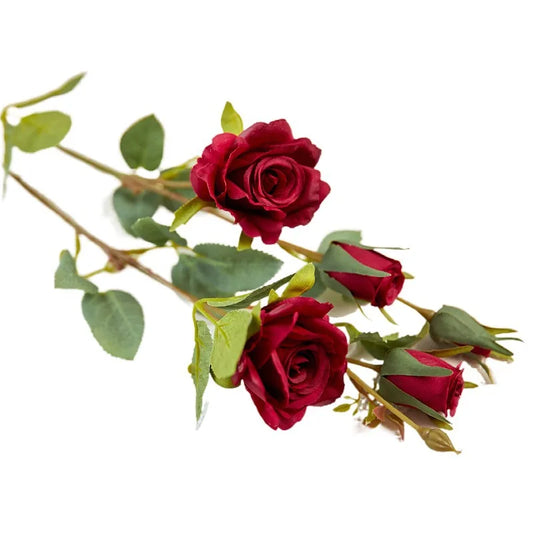 Flores de rosa de seda artificial alta calidad Rama larga 5 cabezas