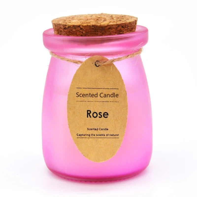 tarro de vidrio, velas perfumadas con aroma con tapa de corcho