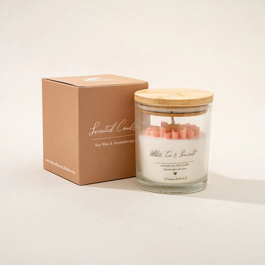 Velas de flores de cera de soja ecológica en taza de vidrio