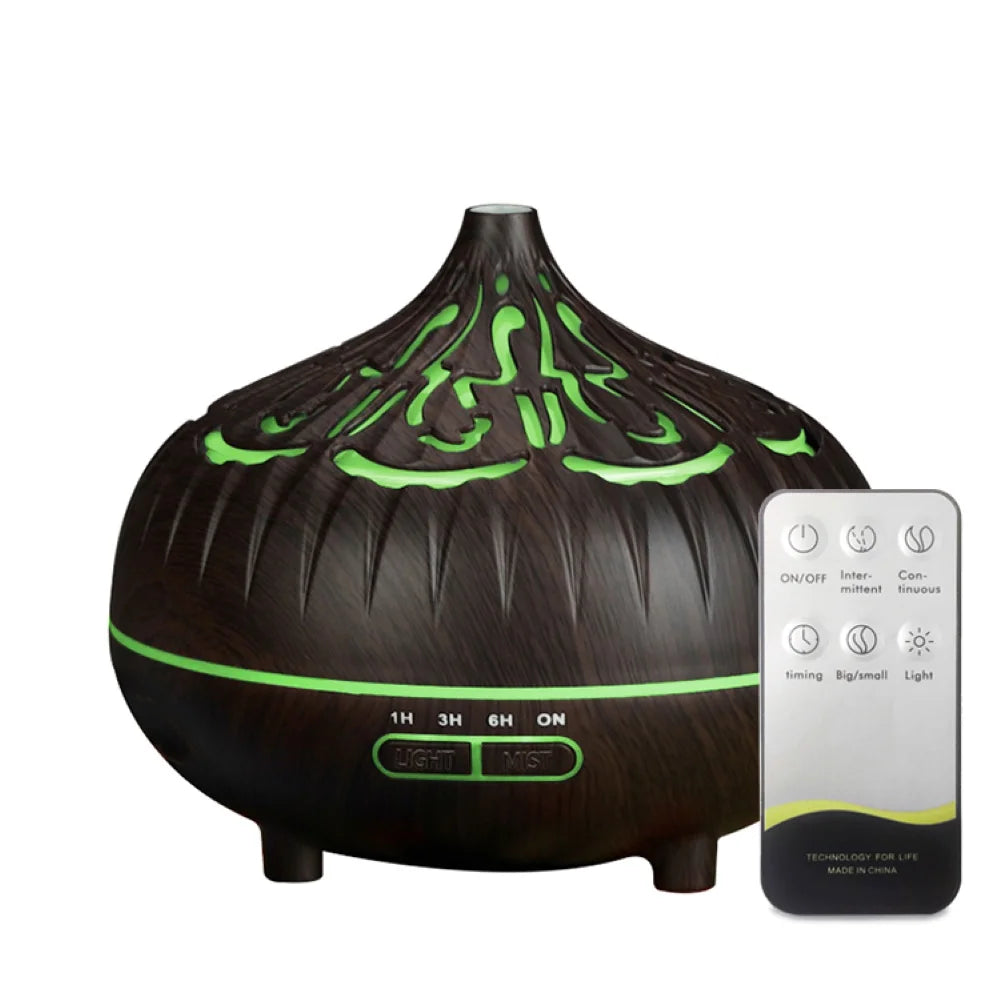 Humidificador de aire de 500 ml, difusor de aceites esenciales de aromaterapia, grano de madera, control remoto, humidificador ultrasónico para hogar, dormitorio, spa