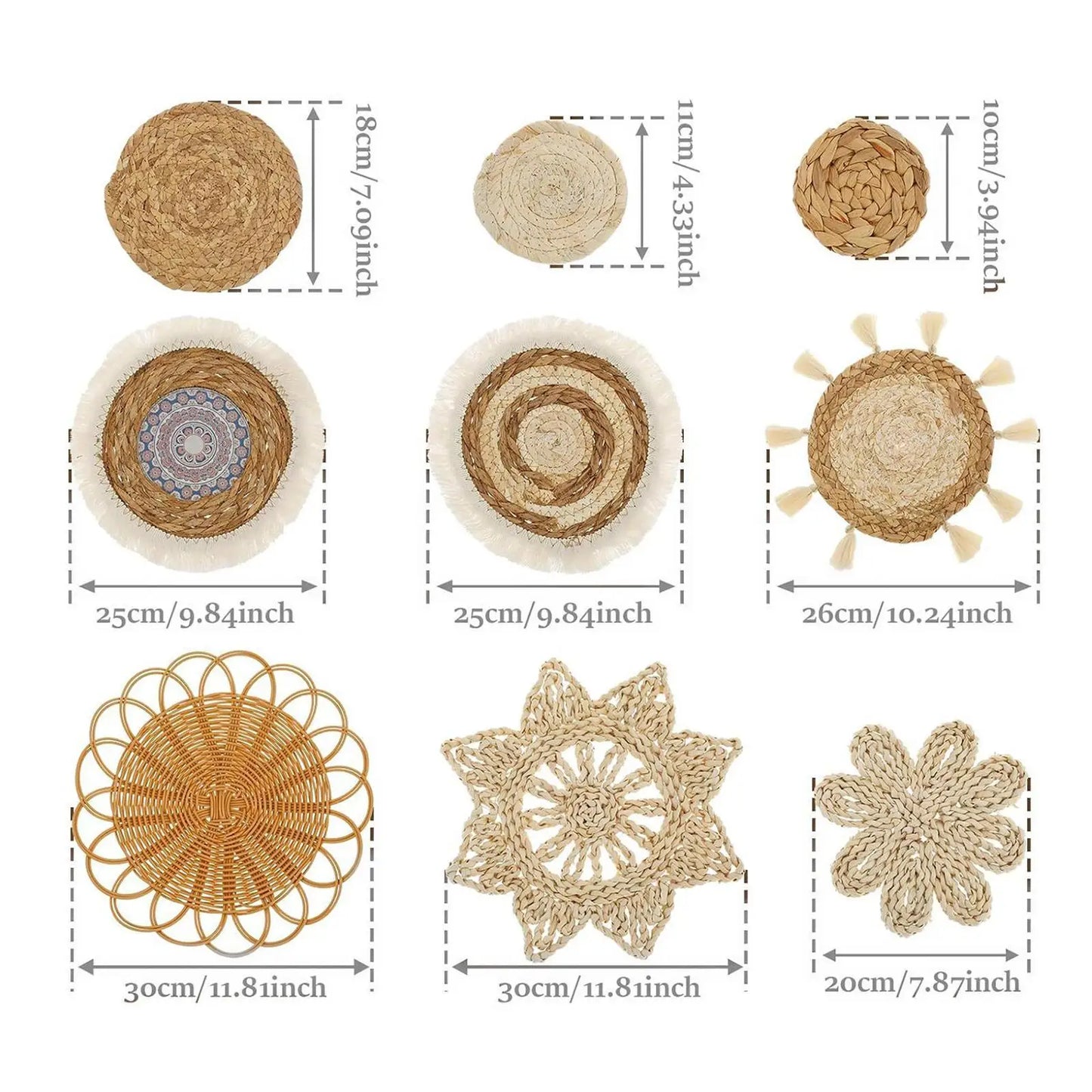 9 piezas Boho Seagrass para colgar en la pared Ligero Hecho a mano