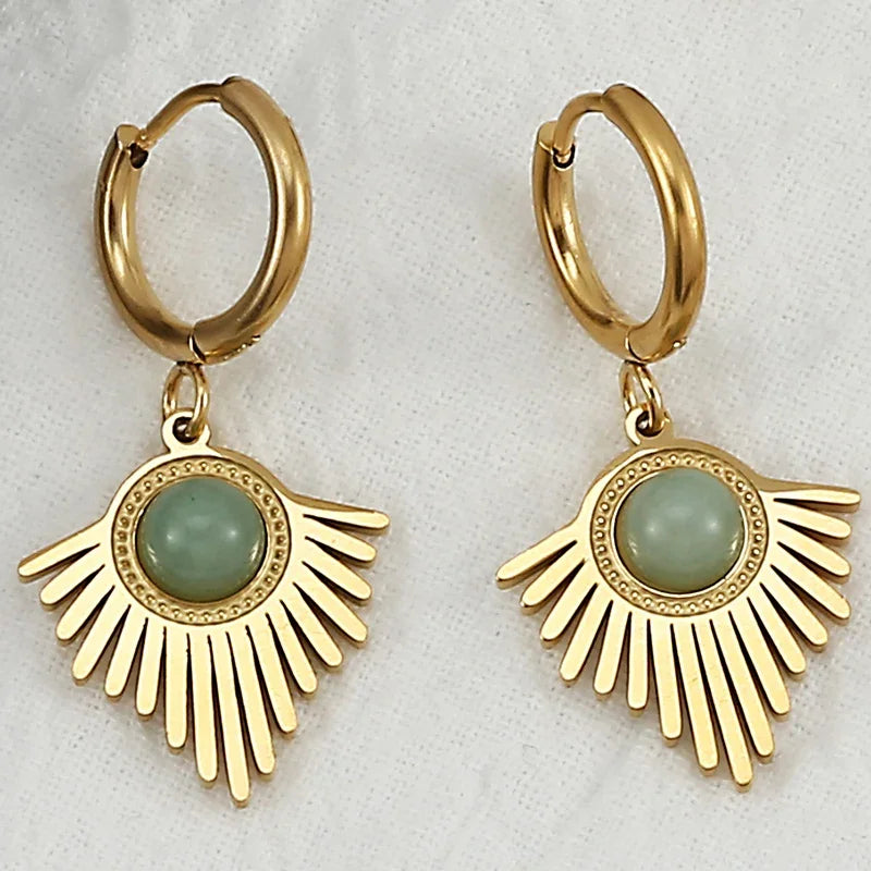 Natural stone earrings with Bohemian triangle inlays, exquisite stainless steel dangle earring