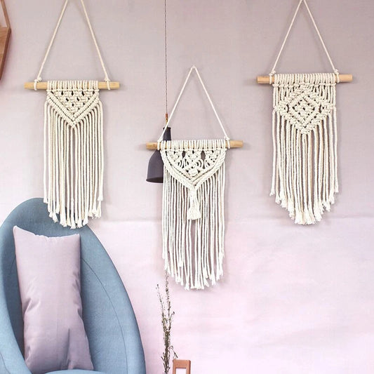 Tapiz colgante de pared con bolsillo tejido a mano, Artesanía bohemia