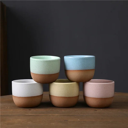 Taza de té o café retro de cerámica en bruto de 120 ml, creatividad hecha a mano