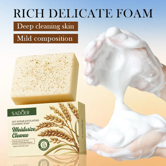 Jabón Exfoliante de avena orgánico natural, hecho a mano, jabón de limpieza profunda para el cuerpo y la cara, ilumina la piel sensible, reduce los poros