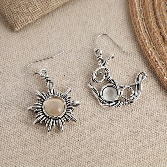 Pendientes colgantes de cristal Bohemia Sun Moon - Color plateado