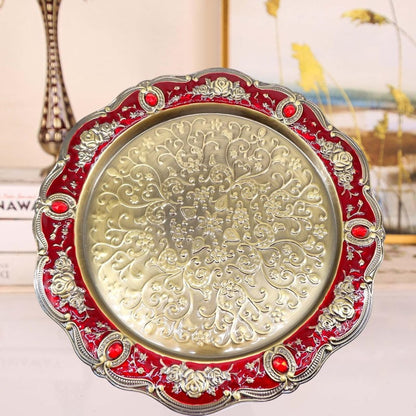 Juego de cafetera y taza turca con 6 tazas y bandeja para servir, metal decorado con diamantes de imitación - Servidor de bebidas multifuncional de estilo antiguo rojo y dorado