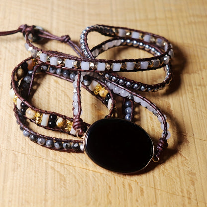 Handmade black agate bracelet