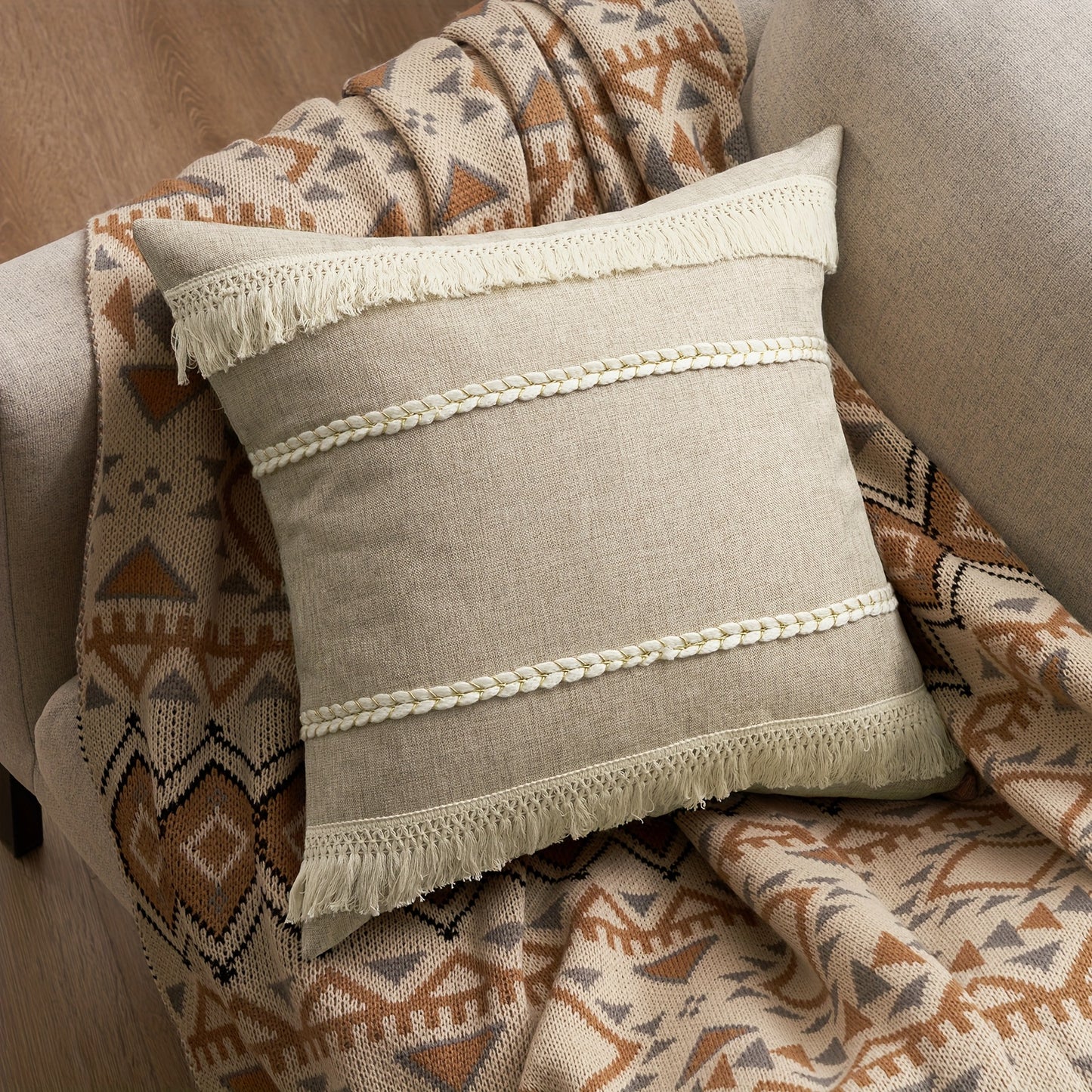 Set of 4 rustic beige burlap cushion covers