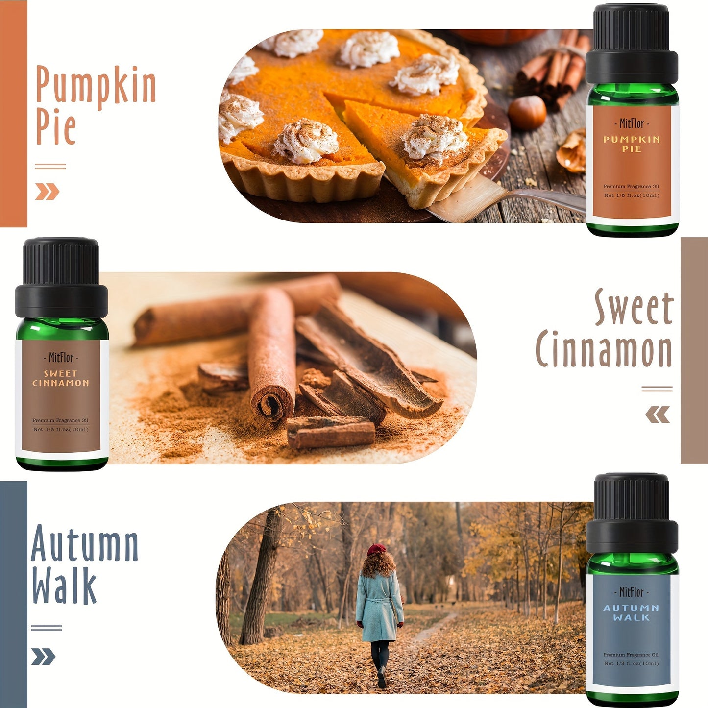 Set de 6 aceites esenciales premium para difusores olores a otoño
