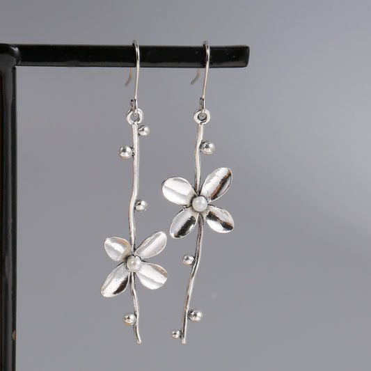 Pendientes étnicos tribal, metal antiguo, color plateado