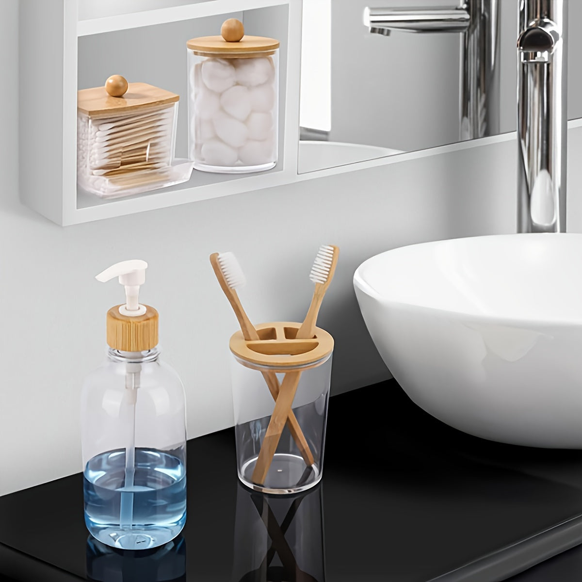 4-piece bamboo bathroom accessory set