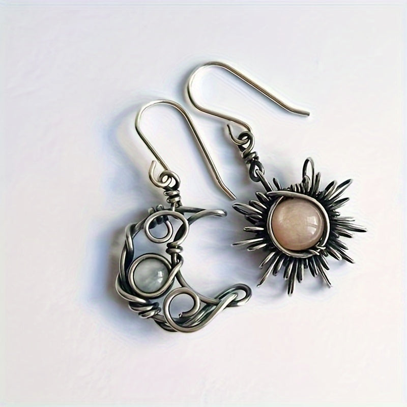 Pendientes colgantes de cristal Bohemia Sun Moon - Color plateado