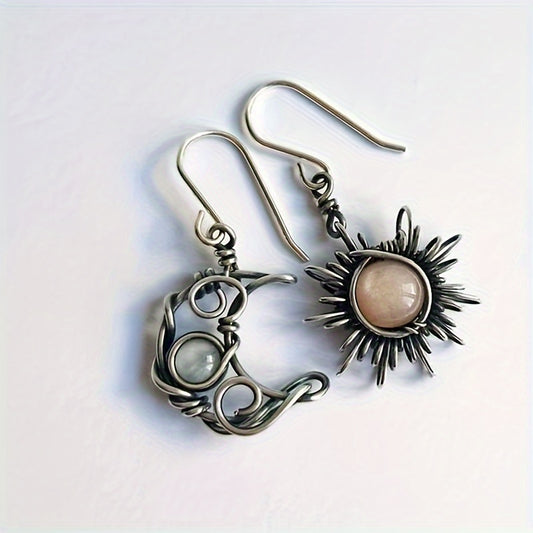 Pendientes colgantes de cristal Bohemia Sun Moon - Color plateado