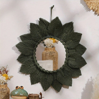 Exquisito tapiz bohemio tejido a mano espejo redondo con borla