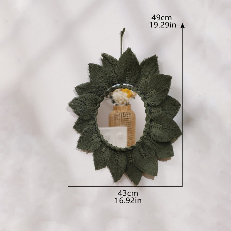 Exquisito tapiz bohemio tejido a mano espejo redondo con borla