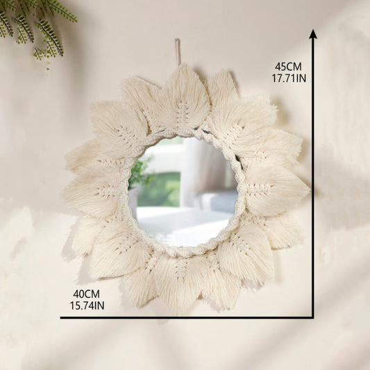 Exquisito tapiz bohemio tejido a mano espejo redondo con borla