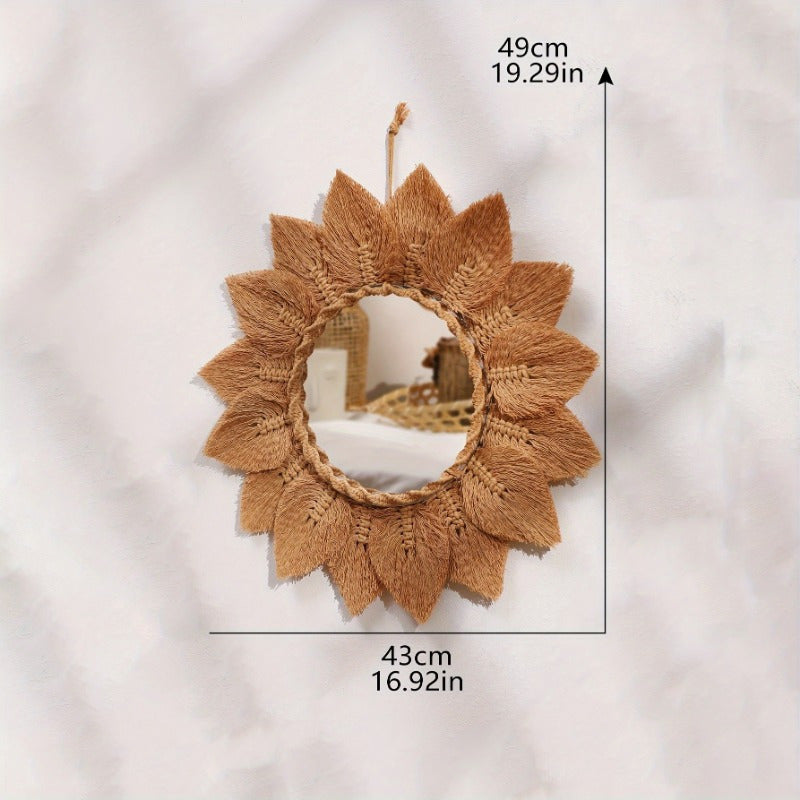 Exquisito tapiz bohemio tejido a mano espejo redondo con borla