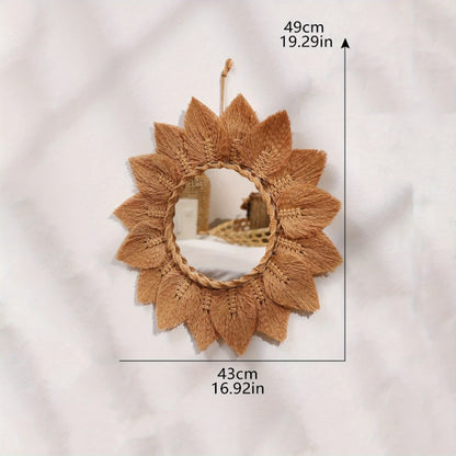 Exquisito tapiz bohemio tejido a mano espejo redondo con borla