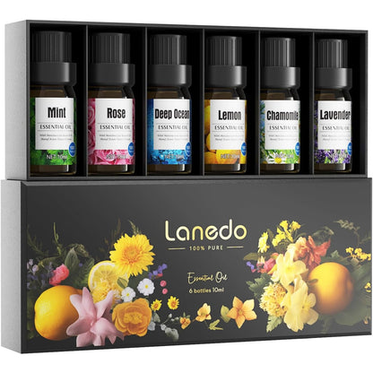Aceites esenciales de aromaterapia con aceites de lavanda, limón, menta, manzanilla, mar profundo y rosa para la relajación