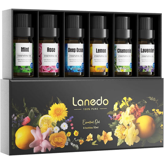 Aceites esenciales de aromaterapia con aceites de lavanda, limón, menta, manzanilla, mar profundo y rosa para la relajación
