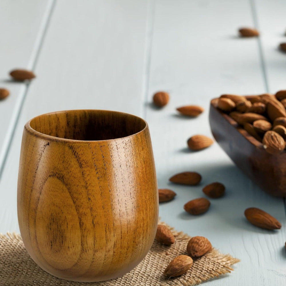 Juego de 6 tazas de madera natural hechas a mano