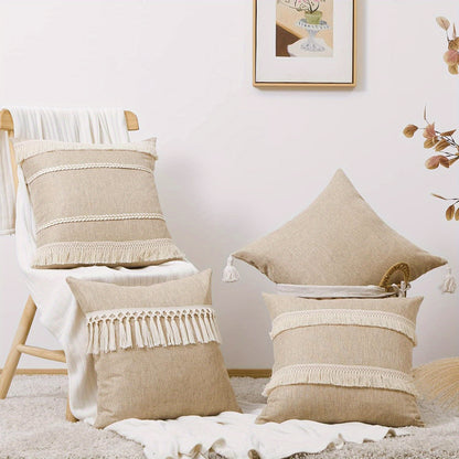 Set of 4 rustic beige burlap cushion covers