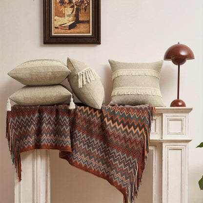 Set of 4 rustic beige burlap cushion covers