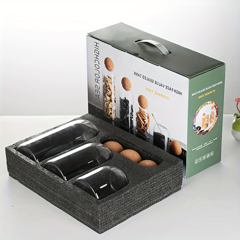 Juego de 3 frascos de almacenamiento de vidrio herméticos con tapas de corcho