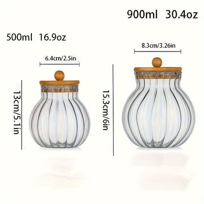 Tarros de almacenamiento de vidrio a rayas de 2 piezas con tapas de bambú - Sello hermético