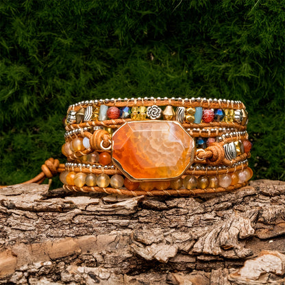 Pulsera de cuentas de 3 estilos Boho cuentas de ágata natural ajustable hecha a mano y cuerda de cuero