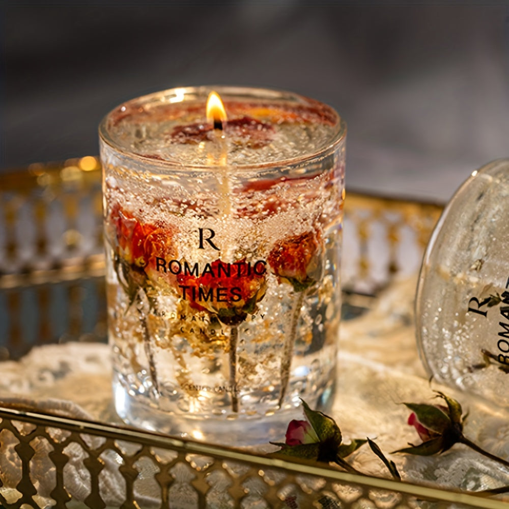 ROMANTICA Vela de soja perfumada floral con flores reales y aceites esenciales - Fragancia relajante, tiempo de quema de 50 horas, frasco de vidrio elegante