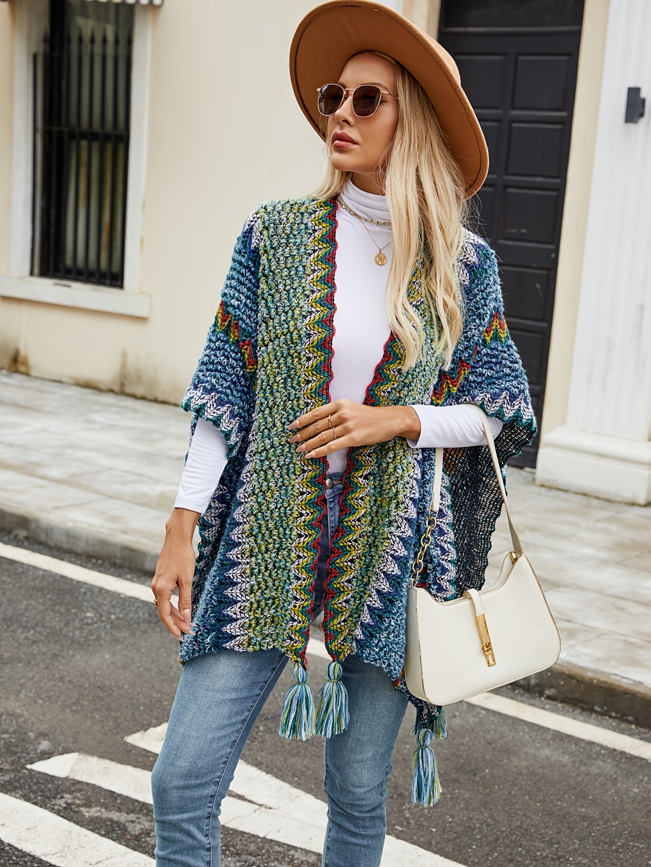 cárdigan de poncho étnico suave, bohemio