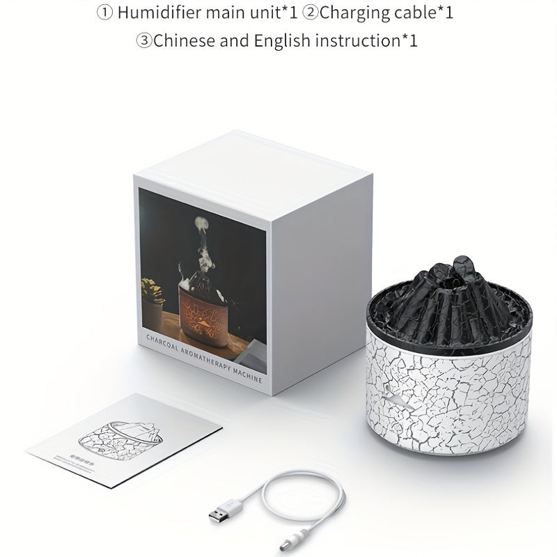 Difusor de aceites esenciales de volcán con luz colorida, humidificador de aire USB