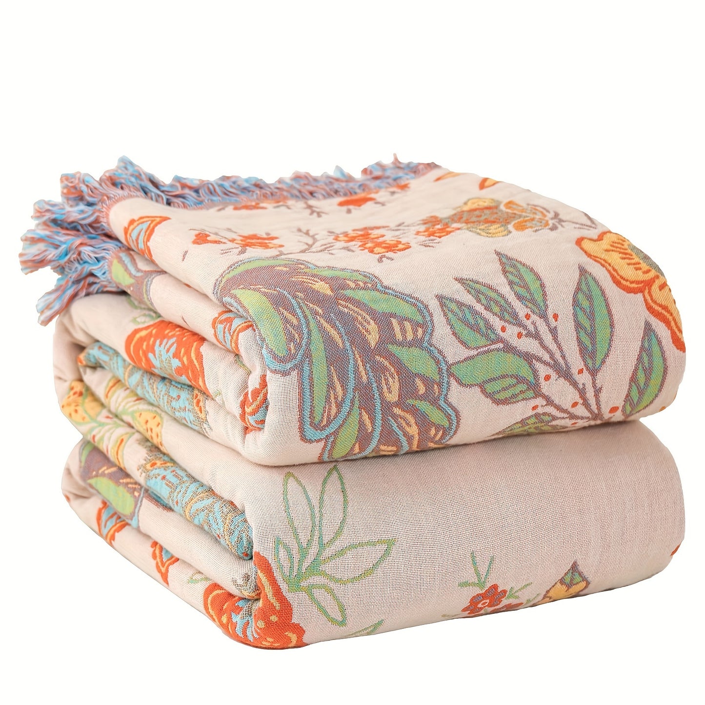 Manta floral boho con borlas - Reversible, suave y acogedora para sofá, cama y sillón