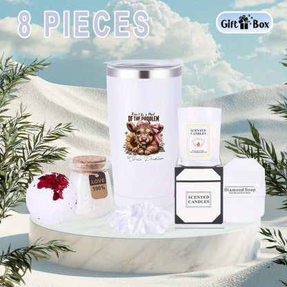 Cesta de regalo de spa de 8 piezas, juego de cestas artículos que incluyen taza, bombas de baño, velas, jabón, caja de regalo, sales de baño