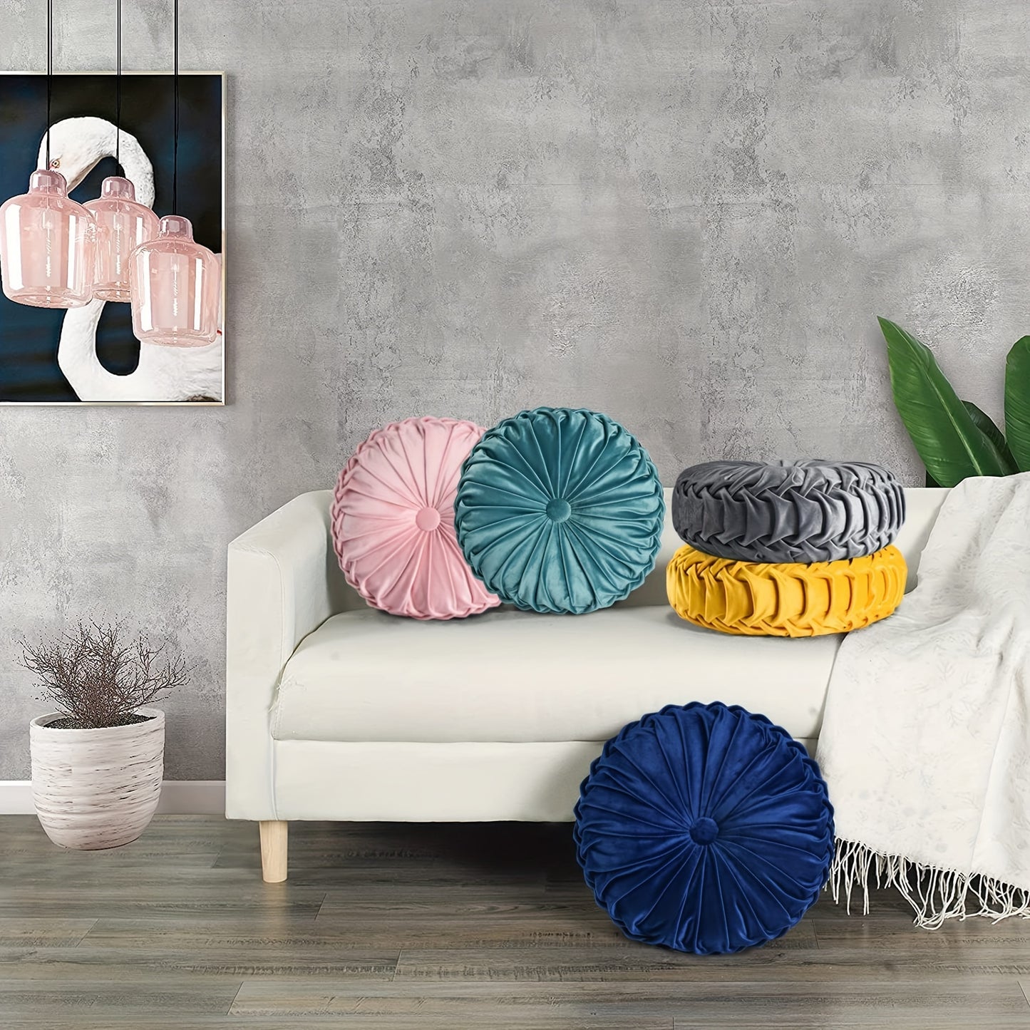 Juego de 2 piezas de lujosas almohadas redondas plisadas de terciopelo