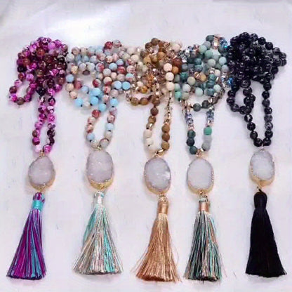 Colgante largo de estilo bohemio de piedra natural colorida