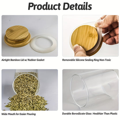 16 frascos grandes de vidrio con tapas de bambú - Contenedores herméticos aptos para lavavajillas