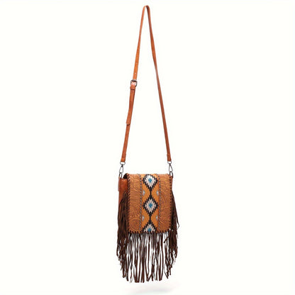 Bolso bandolera Boho Chic - Patrón étnico, detalles de remaches
