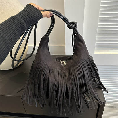 Bolso Boho Chic de gran capacidad - Resistente al agua, correas de hombro fijas, forro de poliéster, cierre de cremallera