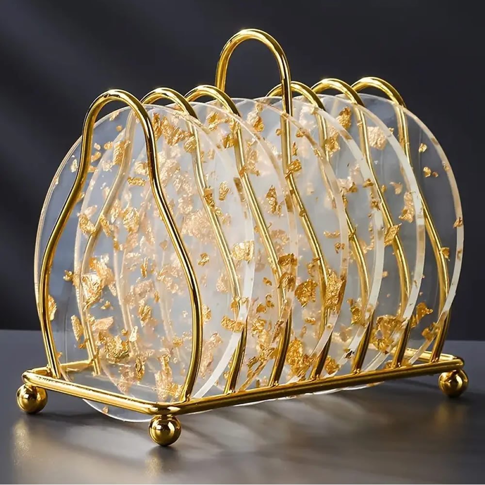 6 posavasos acrílicos de lámina dorada