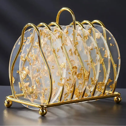 6 posavasos acrílicos de lámina dorada